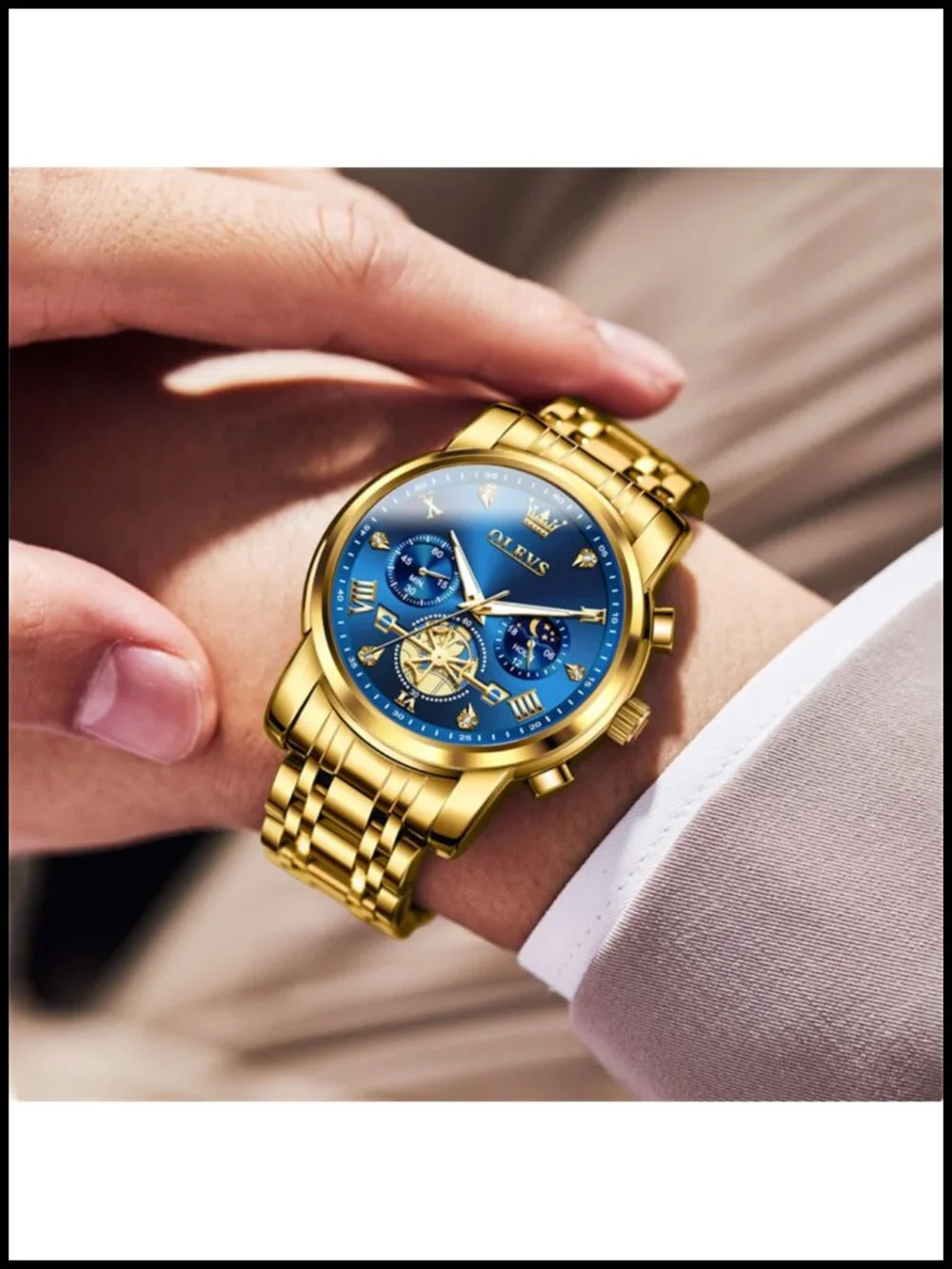 OLEVS Men's Chronograph Dress Watch Stainless Steel Big Face Quartz Watch